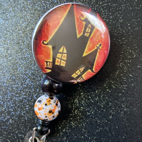 Halloween Haunted House ID Badge Reel w/Beads - Picture 2 of 3